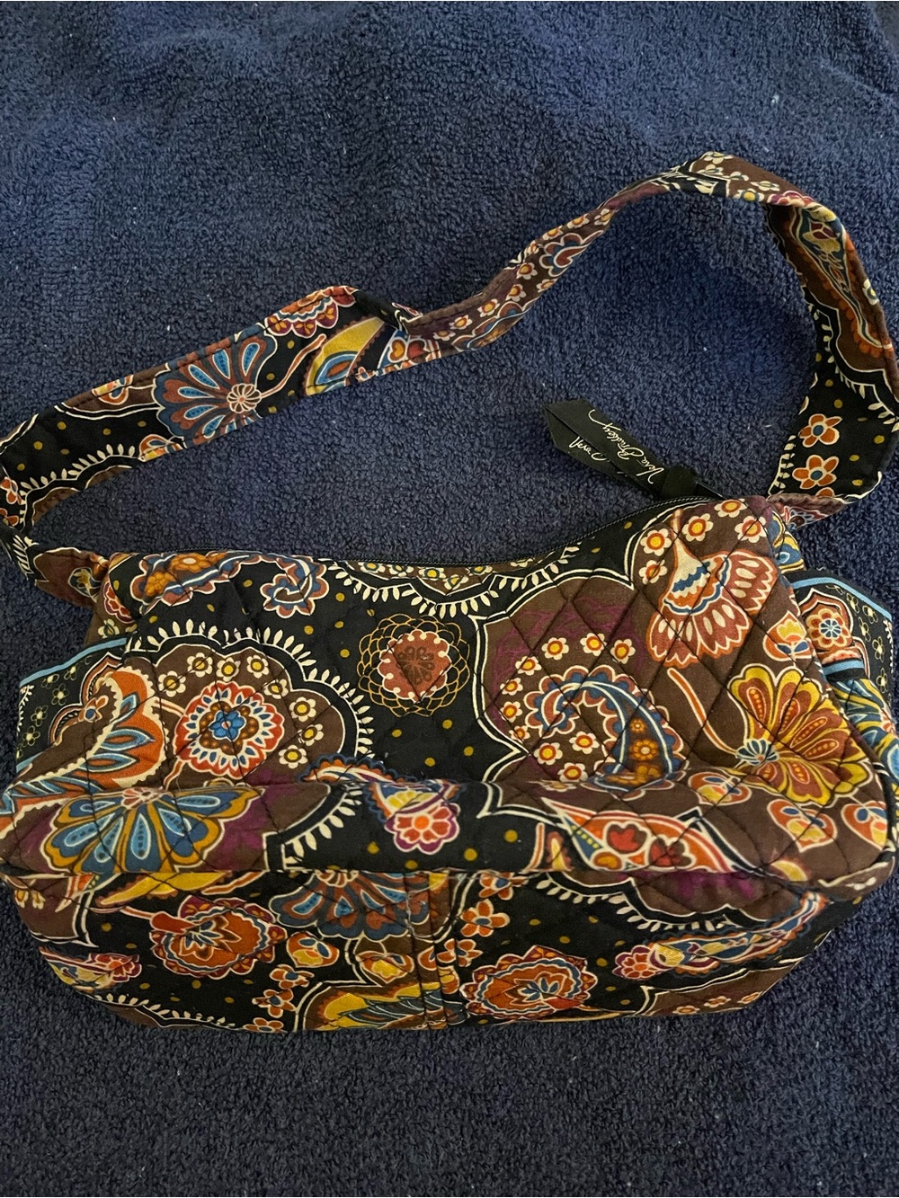 Vera Bradley Black Quilted Shoulder Bag with Multicolor Floral Print